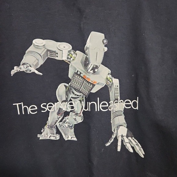 Microsoft Windows Server Unleashed T-Shirt Mens Size L Shirt Black Robot RARE - Picture 2 of 5